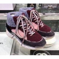 Grade Design Chanel Lambskin Fur Lace-up Short Boots G10147 Burgundy 2019