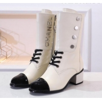 Best Design Chanel Calfskin Buttons Short Boots G35229 Ivory White 2019