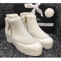 Grade Quality Chanel Wool Fur Short Boots G35118 White 2019 