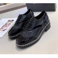 Sophisticated Chanel Calfskin and Patent Leather Chain Lace-Ups Loafers G35316 Black 2019