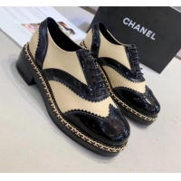 Sumptuous Chanel Calfskin and Patent Leather Chain Lace-Ups Loafers G35316 Apricot 2019