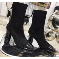 Purchase Chanel Suede Crystal Logo Mid-Heel Short Boot G11315 Black 2019