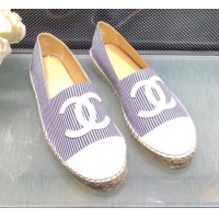 Newest Chanel Striped Tweed Flat Espadrille G29762 Navy Blue 2019