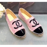 Discounts Chanel Tweed Patent Leather Flat Espadrille G29762 Pink 2019