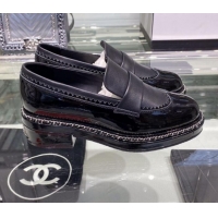 Best Price Chanel Calfskin and Patent Leather Chain Lace-Ups Loafers G35317 Black 2019