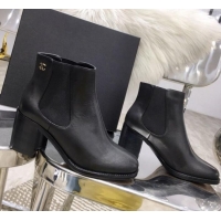 Good Quality Chanel Leather and Elastic Fabric Mid-Heel Short Boots G12819 Black 2019