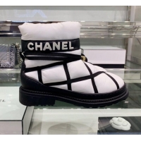 Good Product Chanel Down Feather Lambskin Fur Quilted Strap Short Boots G35342 White 2019 