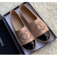 Low Cost Chanel Patent Leather Crystal CC Espadrilles G20301 Nude 2019