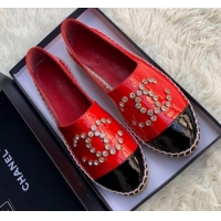 Classic Chanel Patent Leather Crystal CC Espadrilles G20301 Red 2019