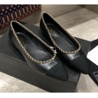 Pretty Style Chanel Calfskin Chain Ballerinas G35389 Black 2019