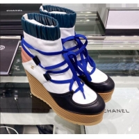 Good Quality Chanel Lace-ups Platform 12cm Short Boots G35303 Blue/Black/White 2019 