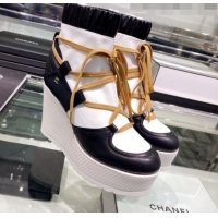 Good Product Chanel Lace-ups Platform 12cm Short Boots G35303  Khaki/Black/White 2019 