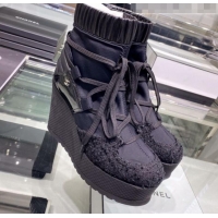 Popular Style Chanel Lace-ups Platform Short Boots G35303 All Black 2019