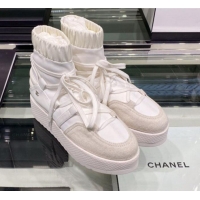 Unique Style Chanel Tweed Trim Lace-ups Platform Short Boots G35303 All White 2019 