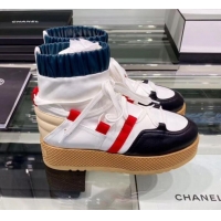 Well Crafted Chanel Lace-ups Platform Short Boots G35303 Black/White/Red 2019