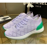 Top Quality Chanel Quilted Knit Fabric Sneakers G35549 Light Purple 2020