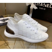 Charming Chanel Quilted Knit Fabric Sneakers G35549 White 2020