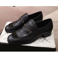 Best Imitation Chanel Crocodile Embossed Leather Loafers G34827 Black