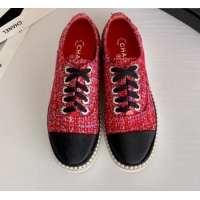 Good Product Chanel Pearl Fabric Sneakers G23128 Red 2020 