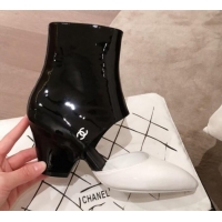 Best Product Chanel Patent Calfskin Mary Jane Open Ankle Short Boots G35431 White/Black 