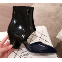 Affordable Price Chanel Patent Calfskin Mary Jane Open Ankle Short Boots G35431 Blue/Black 