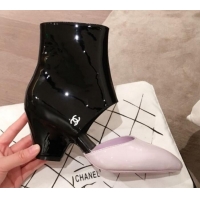 Unique Grade Chanel Patent Calfskin Mary Jane Open Ankle Short Boots G35431 Light Purple/Black 