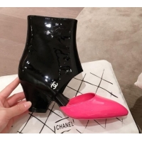 Good Taste Chanel Patent Calfskin Mary Jane Open Ankle Short Boots G35431 Pink/Black 