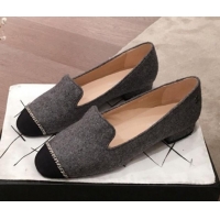 Shop Cheap Chanel Suede Chain Flat Loafers G35164 Gray 2020