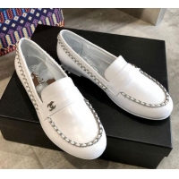 Luxury Chanel Lambskin Chain Flat Loafers G35631 White 2020