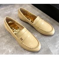 Discount Chanel Lambskin Chain Flat Loafers G35631 Beige 2020