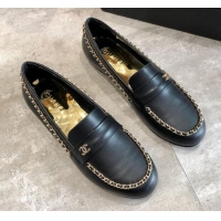 Most Popular Chanel Lambskin Chain Flat Loafers G35631 Black 2020