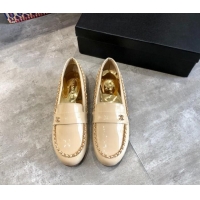 Durable Chanel Patent Leather Chain Flat Loafers G35631 Beige 2020