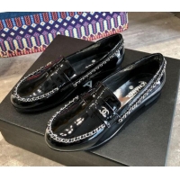 Sumptuous Chanel Patent Leather Chain Flat Loafers G35631 Black 2020