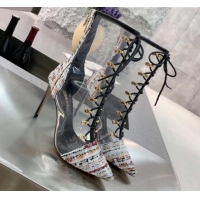 Best Price Chanel Tweed Transparent Lace-up High-Heel Short Boots G11620 Multicolor 2019