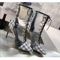 Discount Chanel Tweed Transparent Lace-up High-Heel Short Boots G11620 White 2019