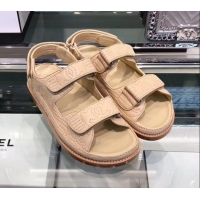 Luxury Classic Chanel CC Strap Flat Sandals G3445 Beige 2020