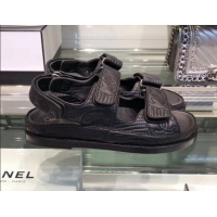 Lowest Price Chanel CC Strap Flat Sandals G3445 Black 2020