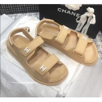 Low Cost Chanel Strap Flat Sandals G3445 Beige 2020