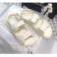 Good Looking Chanel Strap Flat Sandals G3445 White 2020