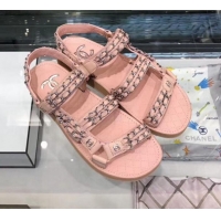 Classic Hot Chanel Chain Leather Strap Flat Sandals G3445 Pink 2020