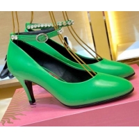 Top Sale Gucci Smooth Leather Print Insole Mid-Heel Pump G71669 Green