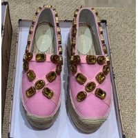 Grade Quality Gucci Canvas Platform Espadrille with Crystals Band G71723 Pink 2019