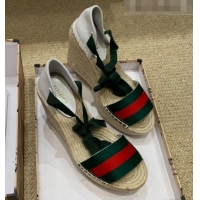 Best Quality Gucci Web Platform Wedge Heel Espadrille Sandals 525728 Green