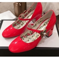 New Fashion Gucci Patent Leather Mid-Heel Mary Janes Bee Pump G71935 Red