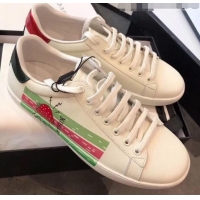 Luxury Gucci Ace Sneaker with Web and Strawberry G72637 White