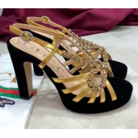 Luxury Gucci Crystal Cutout Bow High-Heel Platform Sandals G81257 Gold