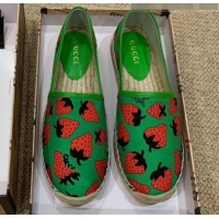 High Quality Gucci Strawberry Print Silk Espadrilles G81531 Green 2020