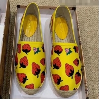 Classic Gucci Strawberry Print Silk Espadrilles G81531 Yellow 2020