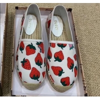 Discount Gucci Strawberry Print Silk Espadrilles G81531 White 2020