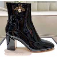 Luxury Gucci Patent Leather Bee Mid-Heel Short Boot G81613 Black